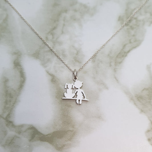 Handcrafted Sterling Silver Girl/Boy and Puppy Necklace